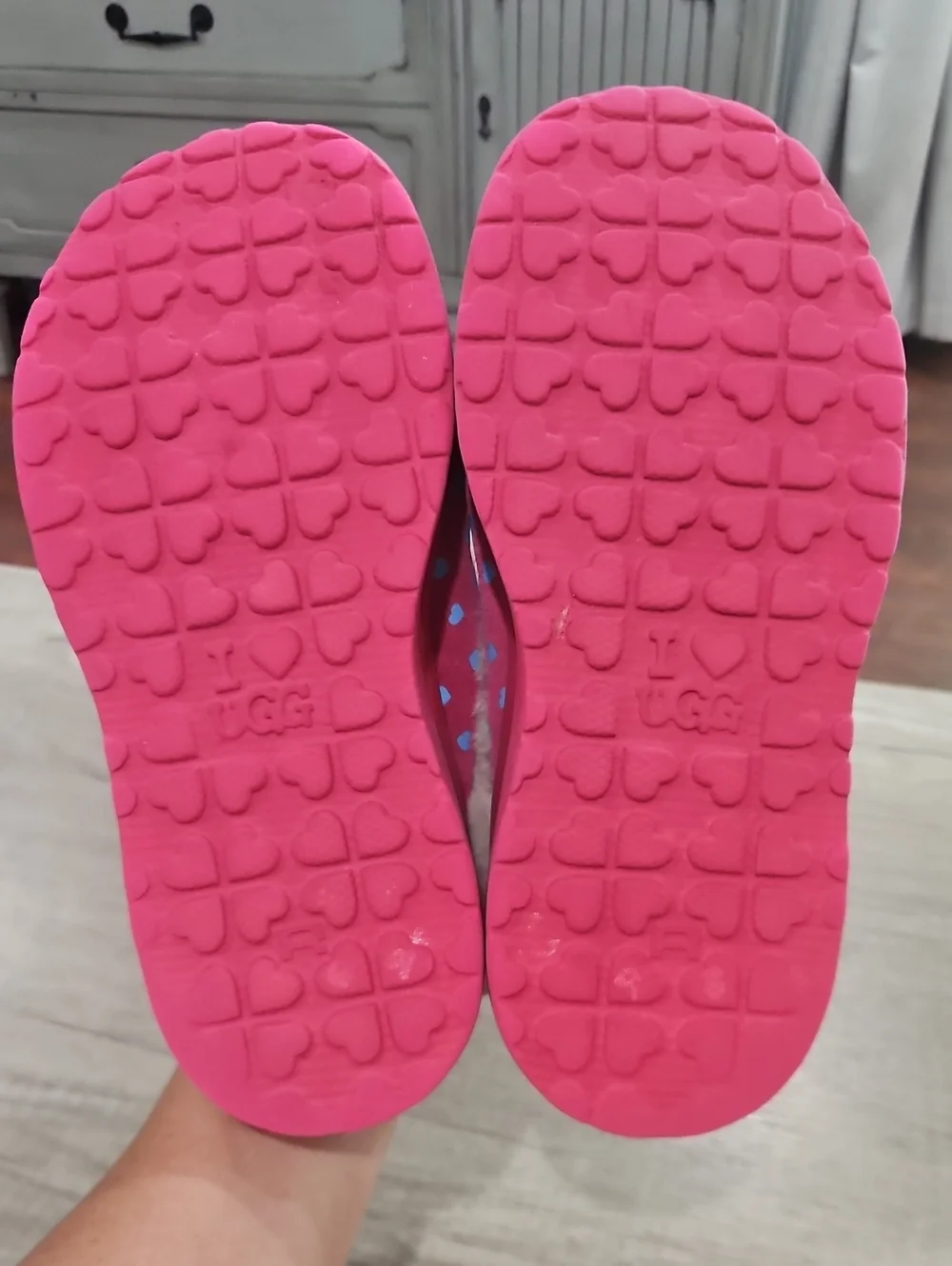 Ugg I love UGG Pink suede Heart Slippers size 5